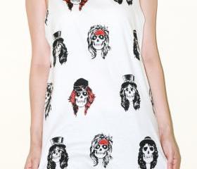 Guns N' Roses Cartoon Face Singer Music Tank Top Vest Tunic Charcoal Black Singlet Sleeveles Women Shirt Indie Punk Rock T-Shirt Size S