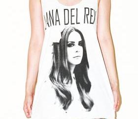 Lana Del Rey White No Sew Singlet Tank Top Sleeveless Shirt Women Indie Singer Music Pop Rock T-Shirt Size L