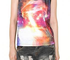 Cosmos Galaxy Universe Space Red Flare Aura Half Short Singlet Tank Top Sleeveless Shirt Tee Rock T-Shirt Size S