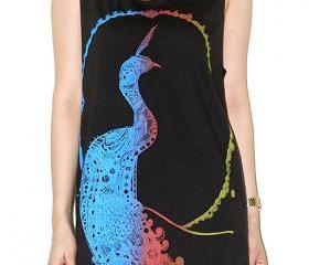 Peacock Graphic Colorful Charcoal Black Art Singlet Tank Top Sleeveless Shirt Women Indie Punk Rock T-Shirt Size M